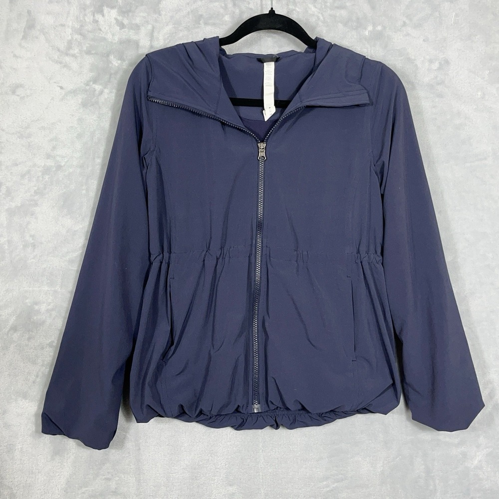 Lululemon Belle Jacket Women 2 Navy Hood Bubble Full Zip Stretch Running Outdoor